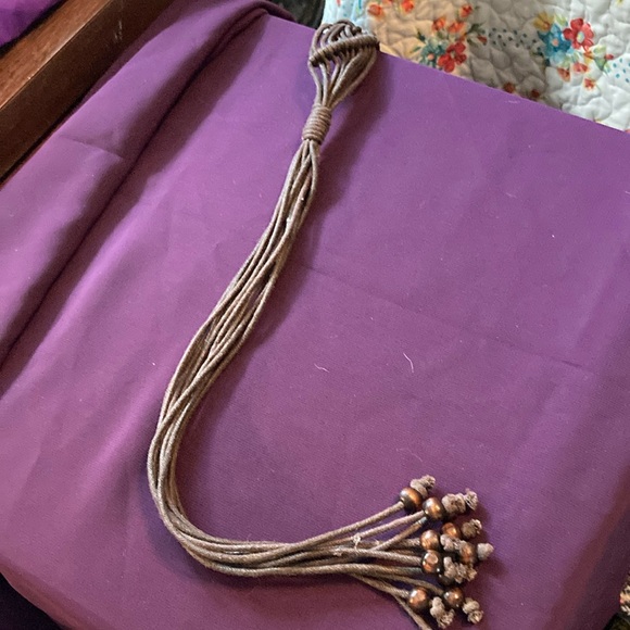 Elegant brown, macramé type belt with tie strings with beads 28” - Picture 2 of 2